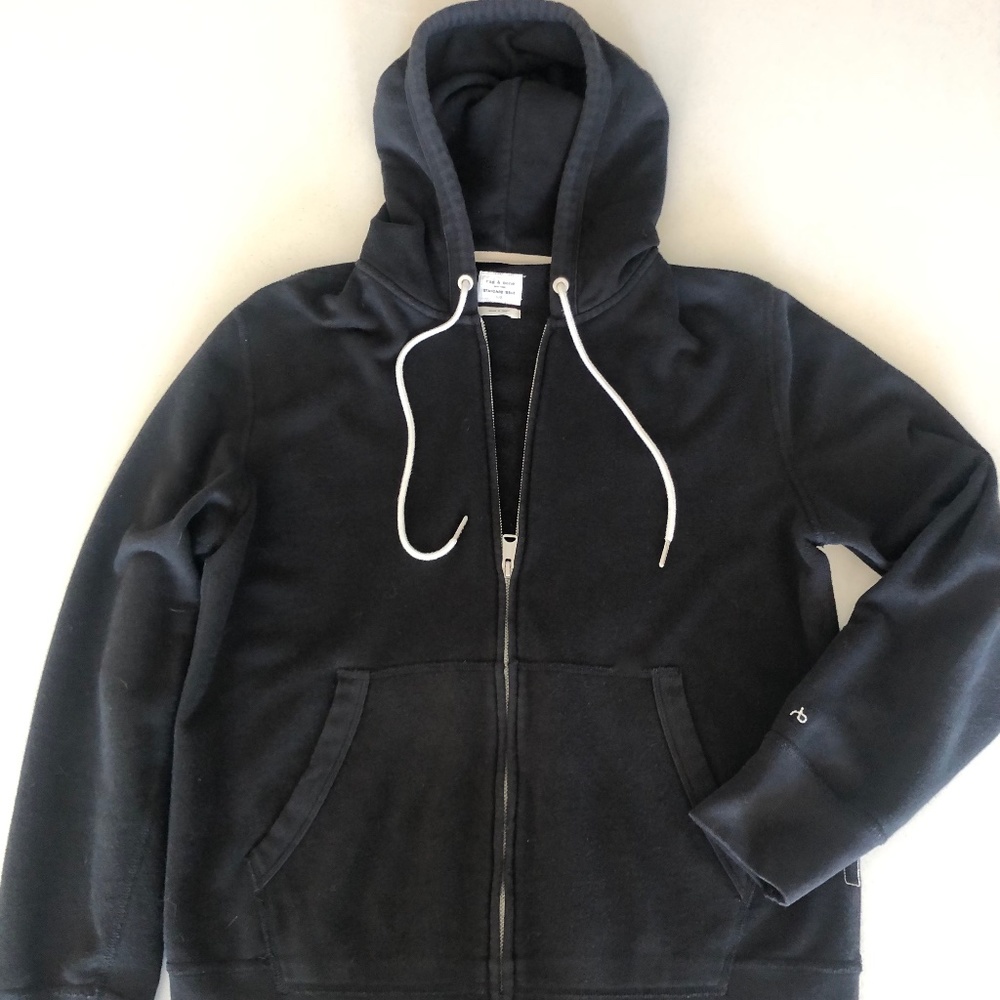 Rag and Bone Men's French Terry Black Hoodie - Men's Large